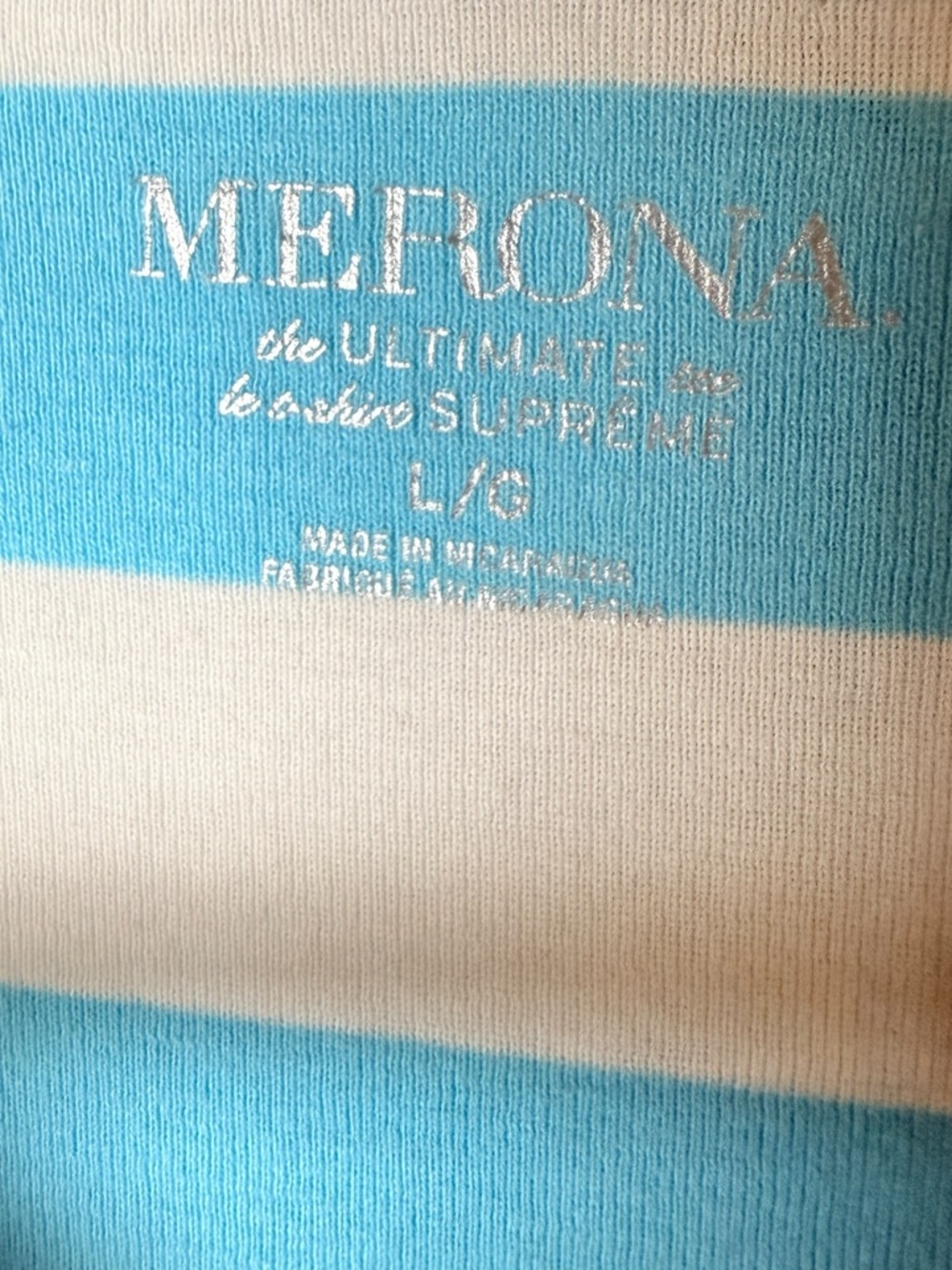 Merona Large Blue and White Striped Tee 100% cotton - Picture 3 of 4